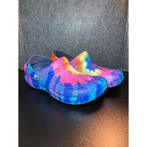 Crocs Bistro Tie Dye Work Clogs Mens 7 Womens 9 Slip Resistant Multi Color Shoes